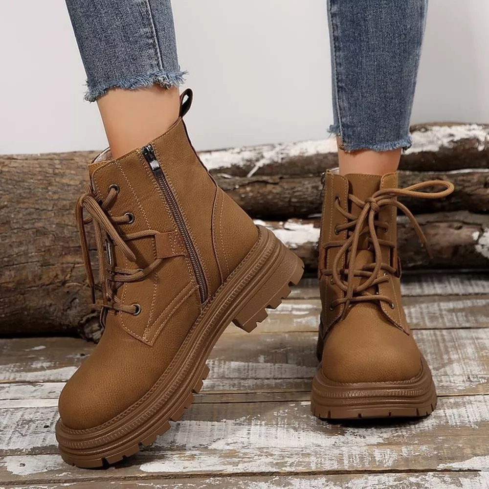 Round Toe Lace Up Platform Boots, image 5