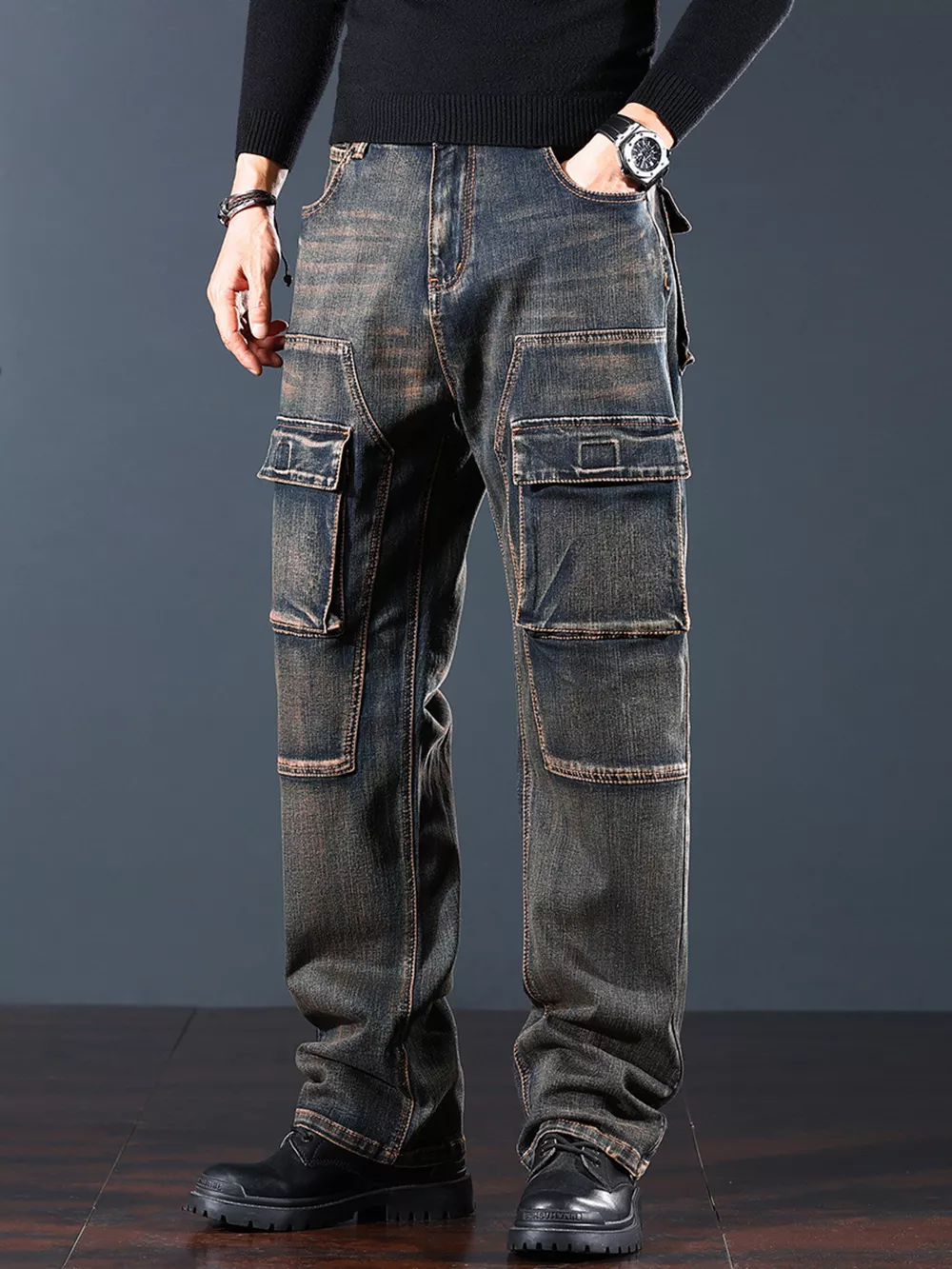 Men's Vintage Wash Cargo Jeans