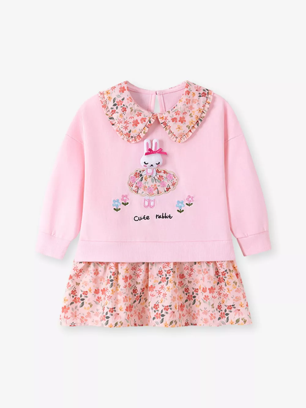 Children's Rabbit Floral Sweatshirt Dress, image 2