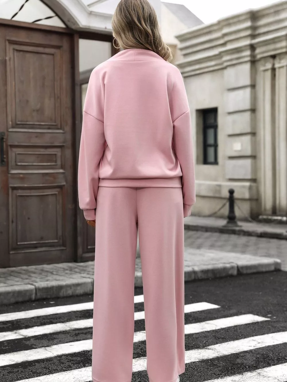 Half Zip Sweatshirt and Wide-Leg Pants Set, image 9
