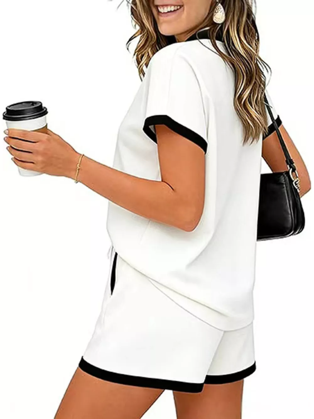 Polo Collar Short Sleeve Top and Shorts Set, image 12