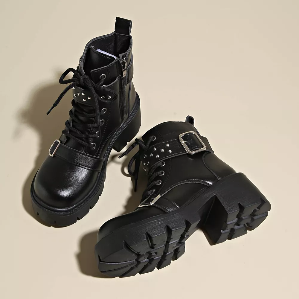 Round Toe Block Heels Boots, image 2
