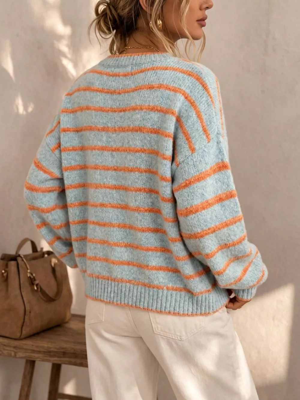 Striped Button-Down Knit Cardigan, image 4