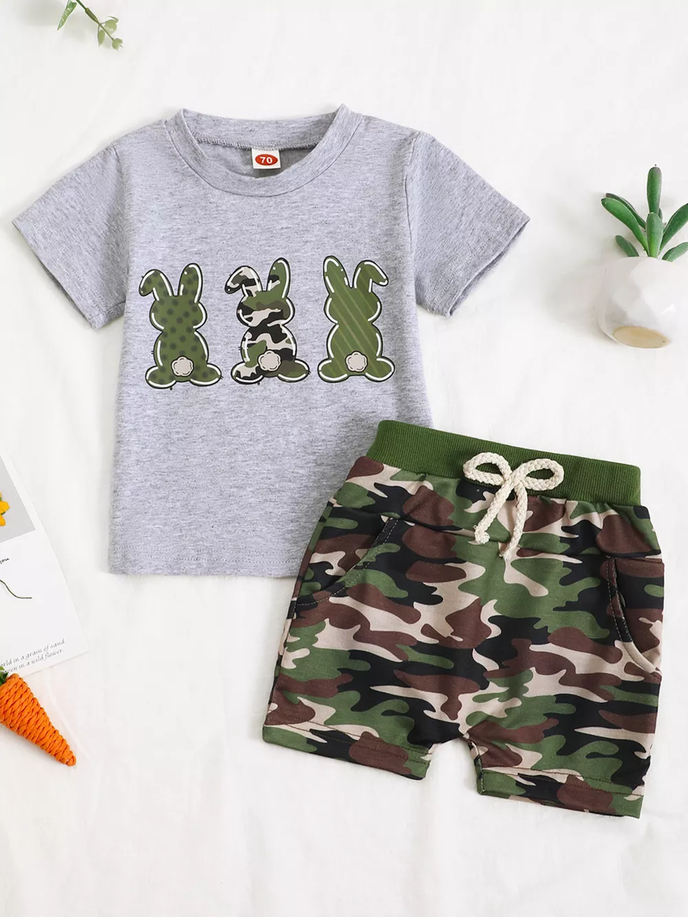 Children's Easter Bunny Camo Print T-Shirt & Shorts Set, image 5