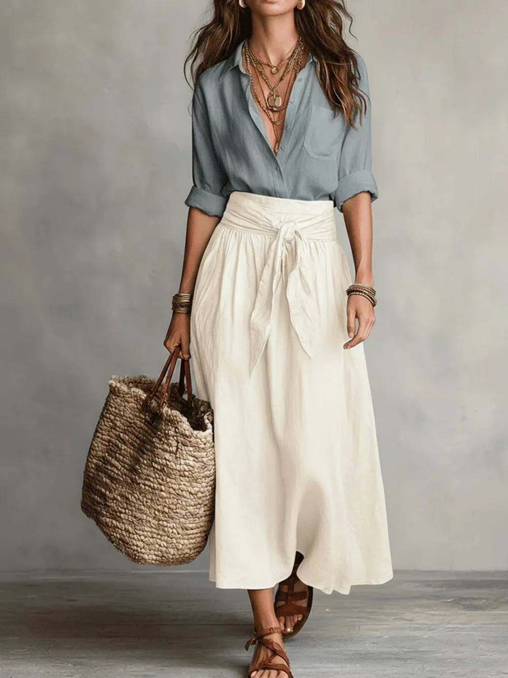 Full Size Button-Down Shirt and Skirt Set Plus Size, image 7