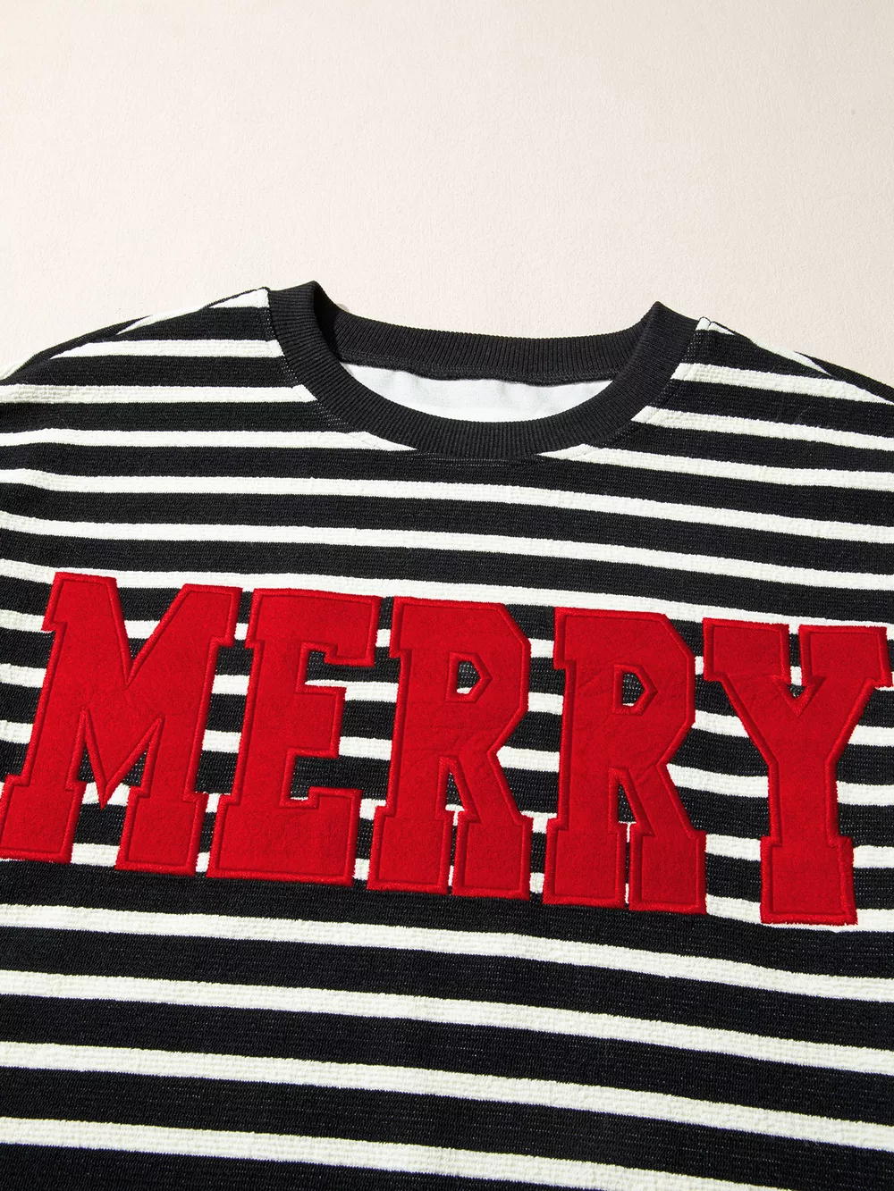 Stripe Contrast MERRY Letter Christmas Print Drop Shoulder Sweatshirt, image 4