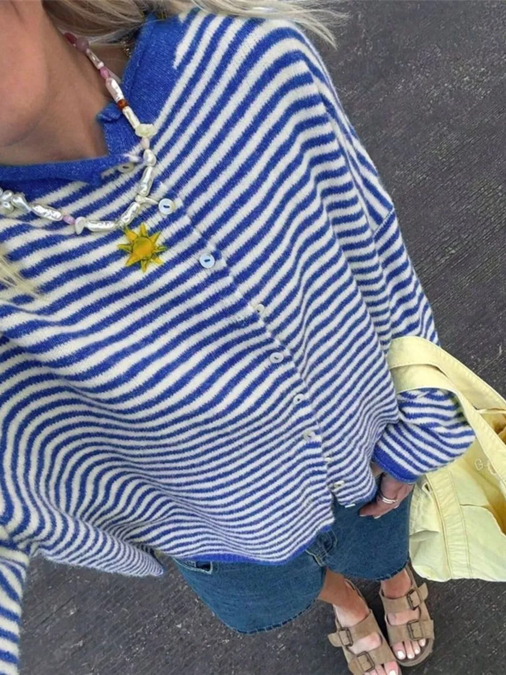 Striped Knit Button Up Cardigan, image 9