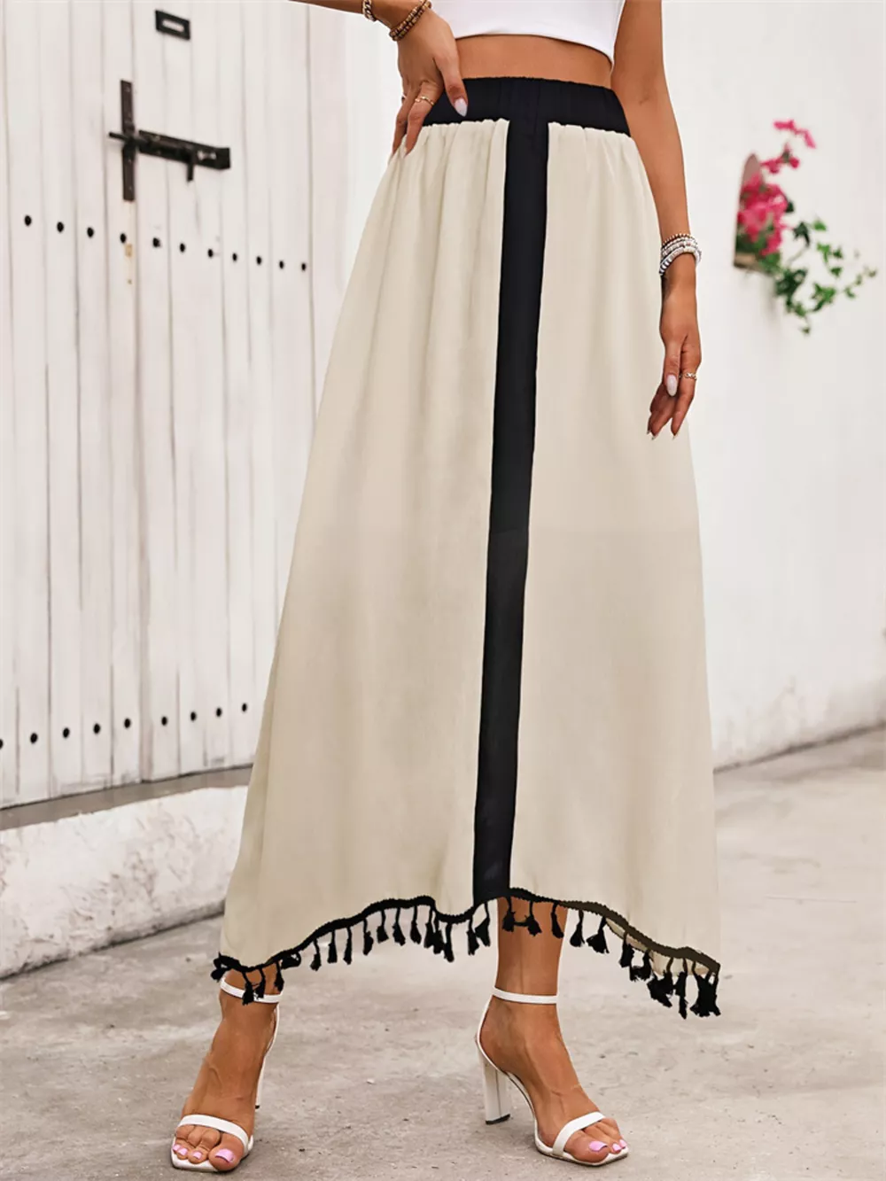 Tassel Trim High Waist Skirt, image 4
