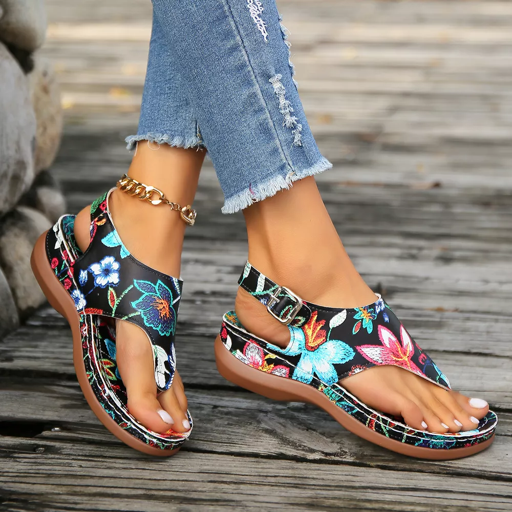 Floral Thong Wedge Sandals, image 6