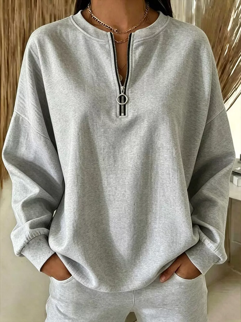 Quarter-Zip Dropped Shoulder Sweatshirt, image 5