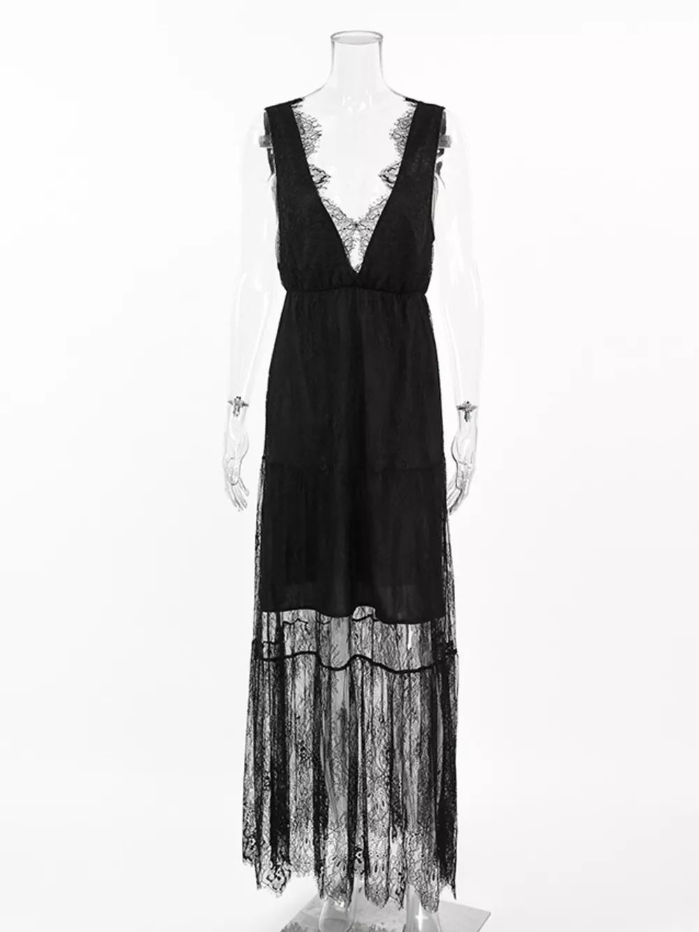 Lace V-Neck Sleeveless Maxi Dress, image 4