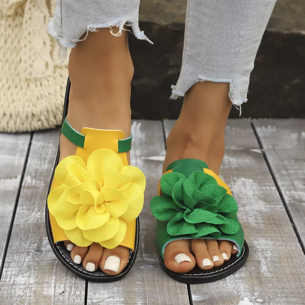 Flower Open Toe Flats Sandals, image 3