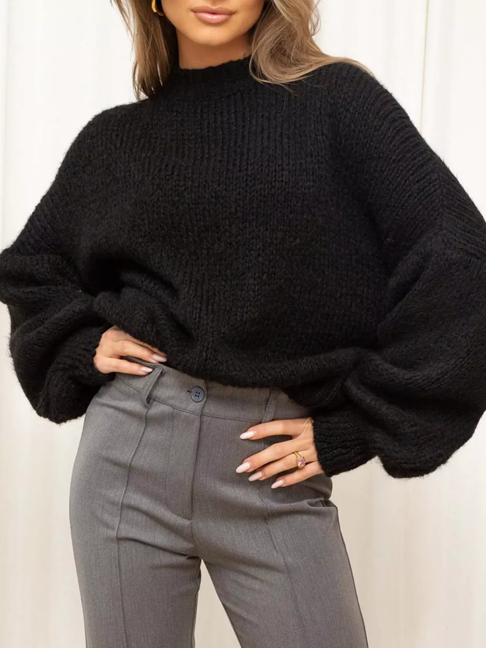 Round Neck Dropped Shoulder Sweater, image 14