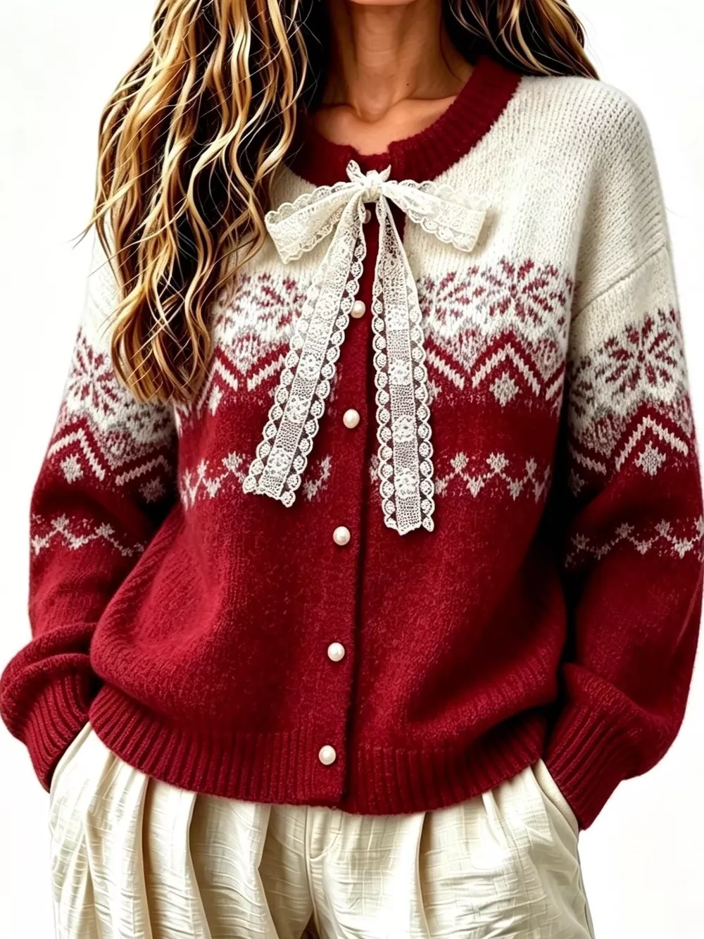 Full Size Lace Tie Button Up Cardigan Plus Size, image 7