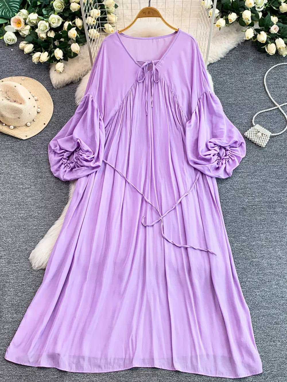 Balloon Sleeve Tie-Waist Dress, image 6