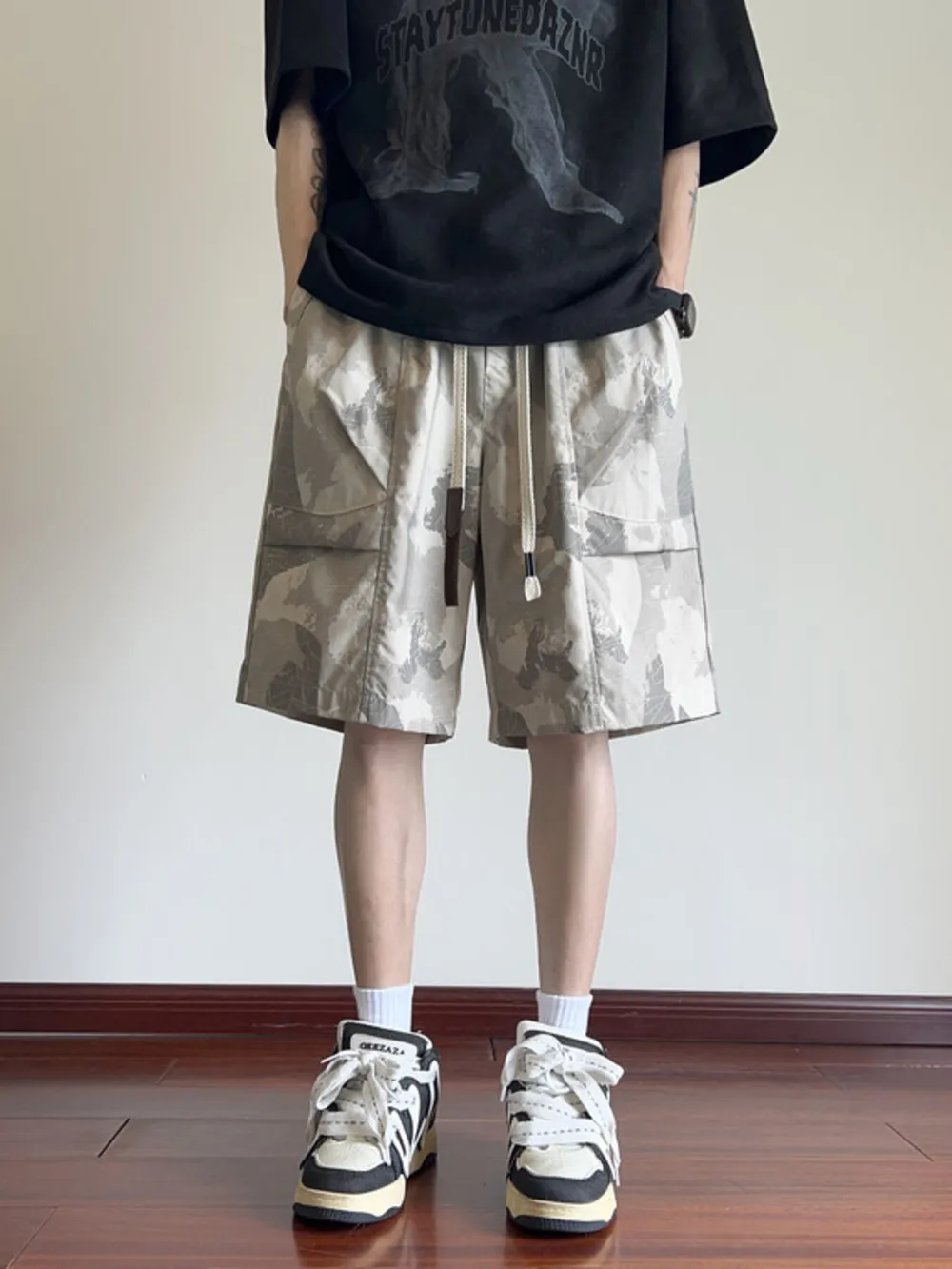 Men's Plus Size Drawstring Wide Leg Shorts, image 3