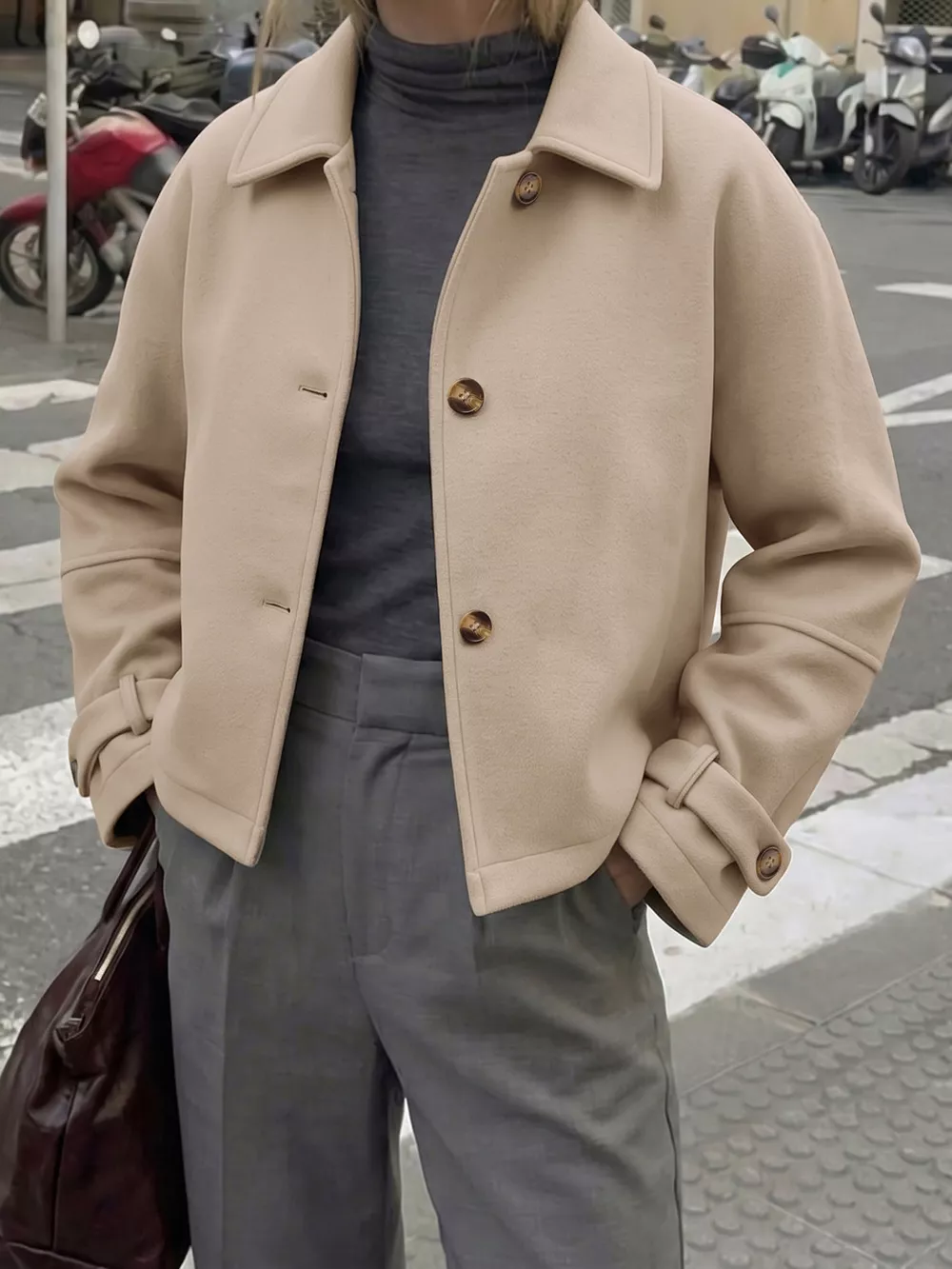 Collared Neck Button Up Jacket, image 3
