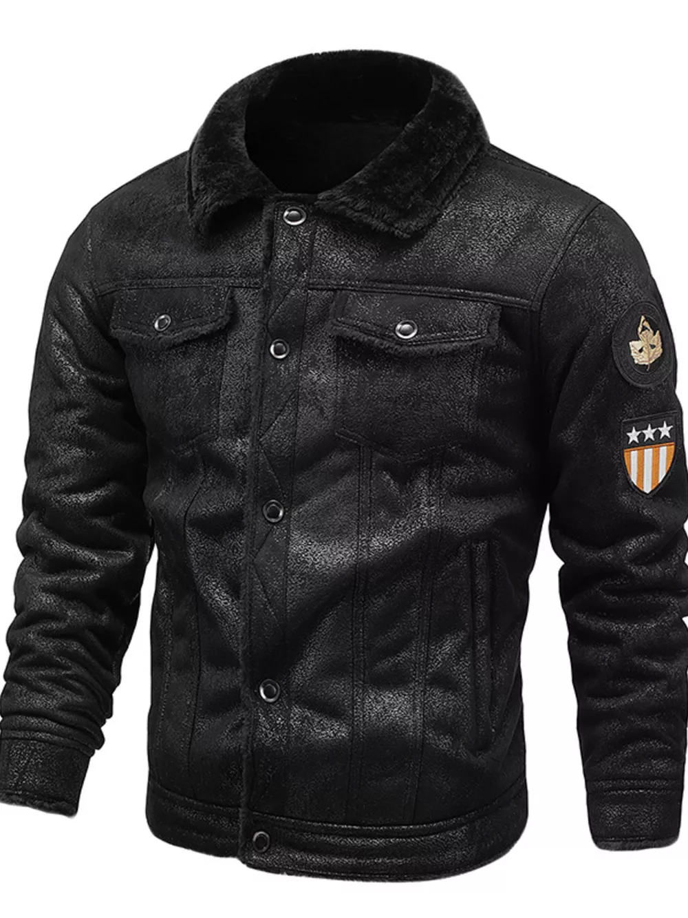 Men's Plus Size Snap Down Fur Collar Jacket, image 2