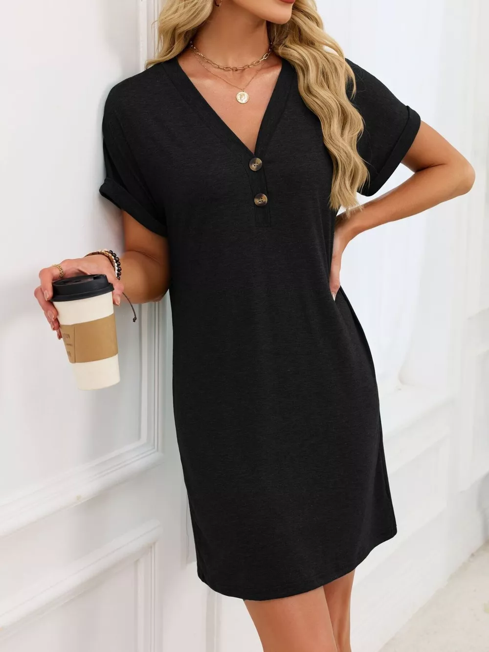 Casual V-Neck Short Sleeve T-Shirt Dress, image 19