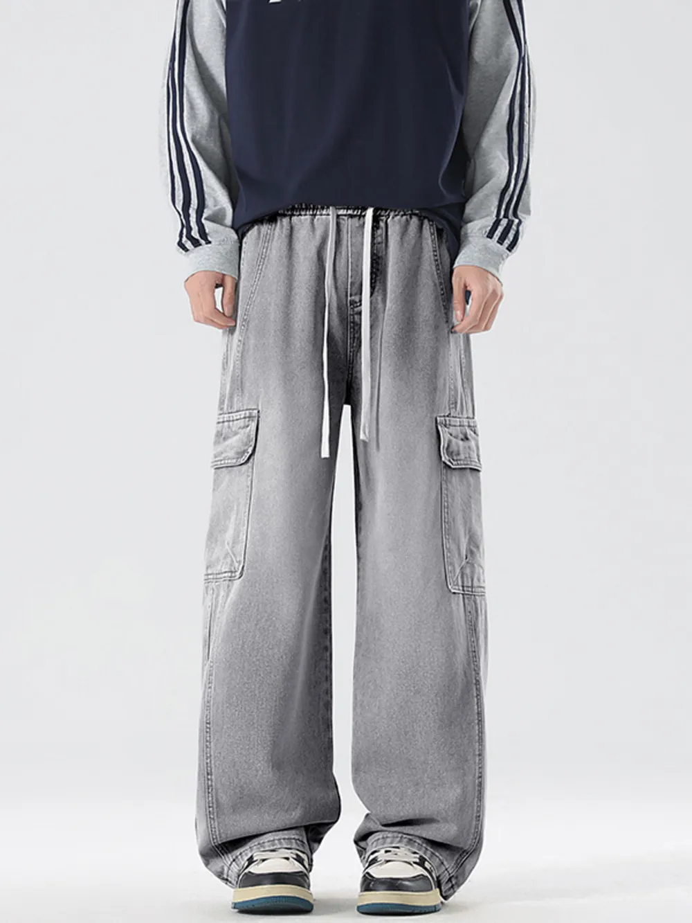 Men's Full Size Wash Wide Leg Cargo Jeans Plus Size, image 3
