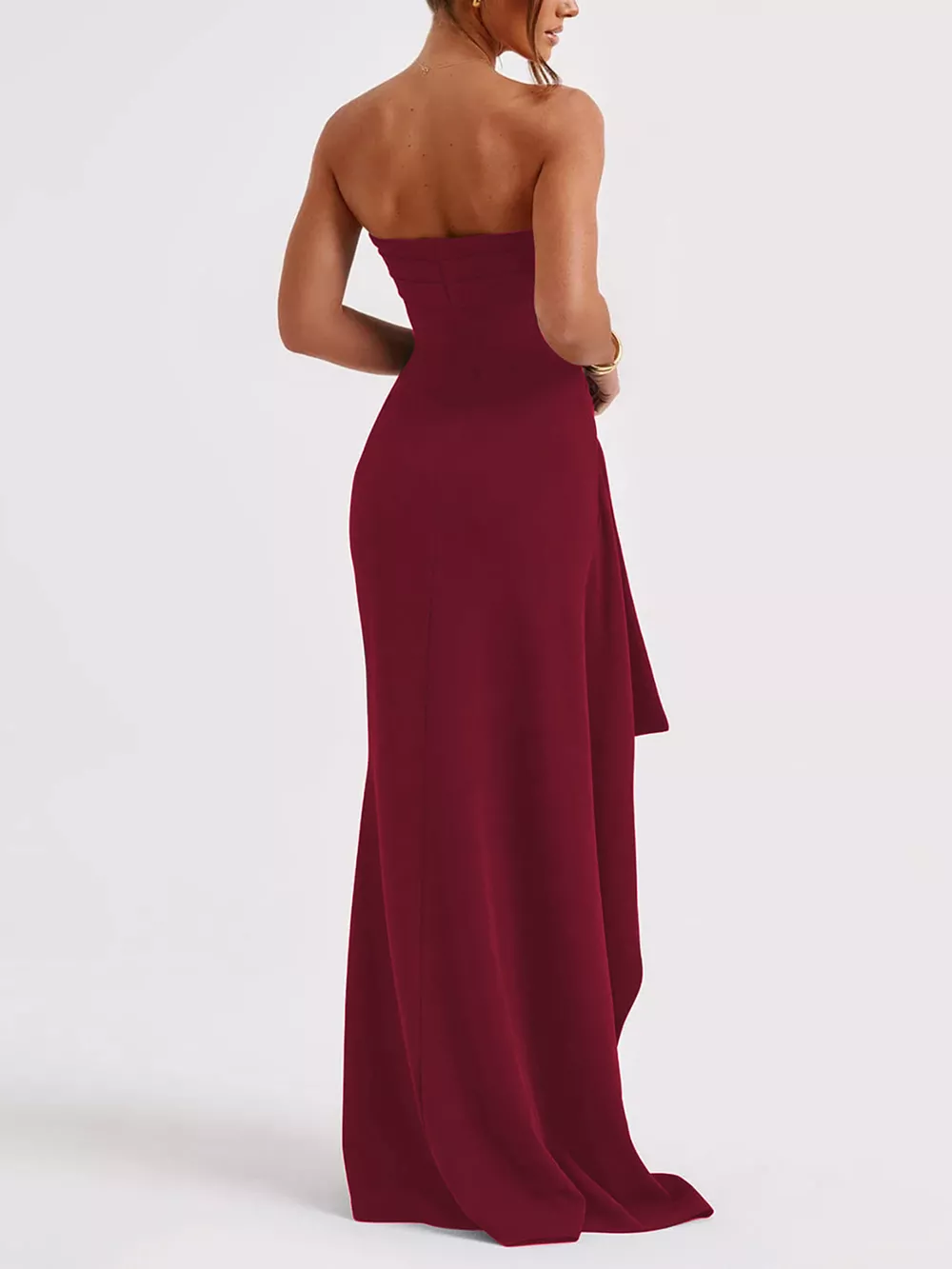 Strapless Ruched High Slit Maxi Dress, image 3