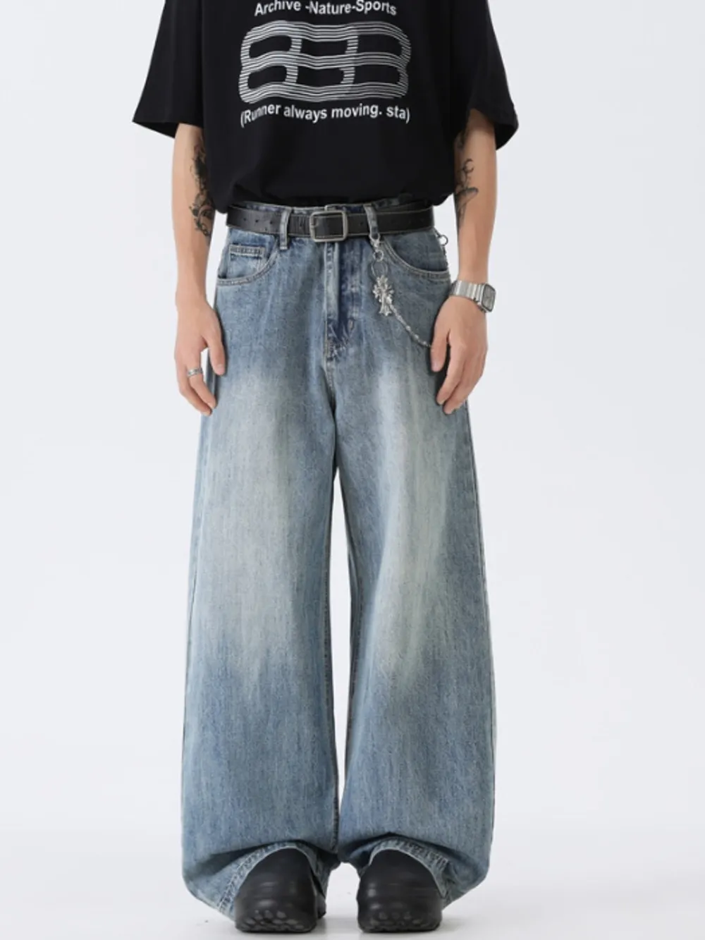 Men's Full Size Wide Leg Vintage Wash Jeans Plus Size