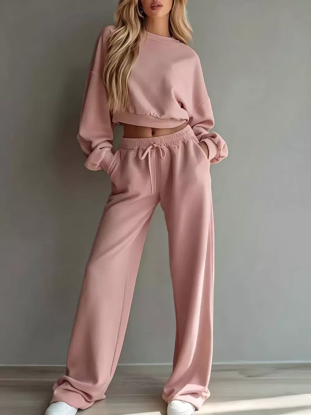 Round Neck Cropped Sweatshirt and Wide-Leg Pants, image 19