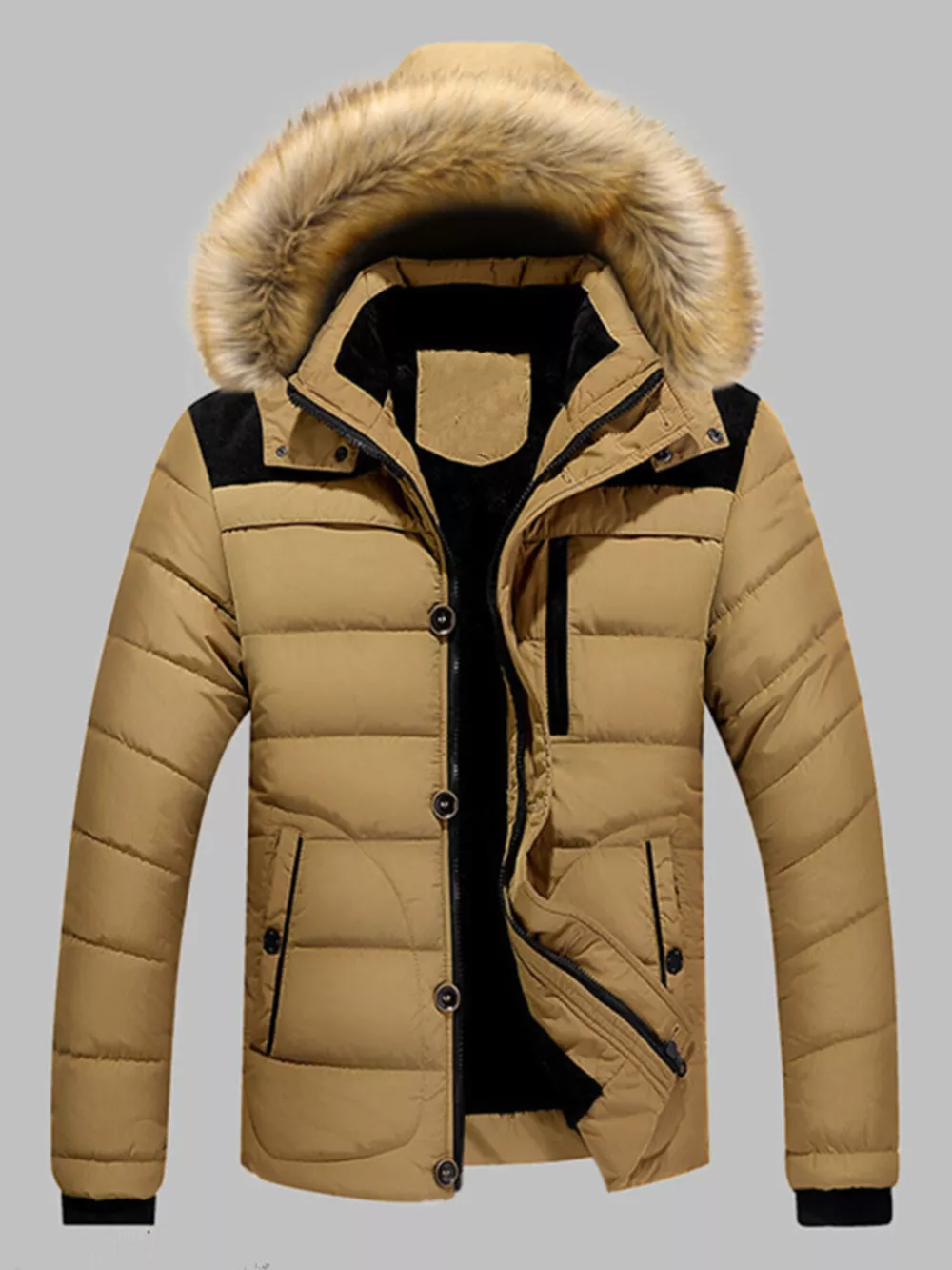 Men's Plus Size Padded Fur Hood Puffer Jacket, image 4