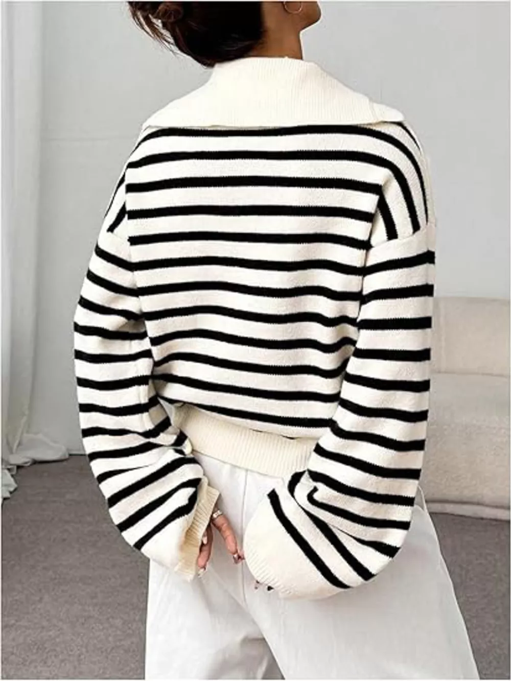 Striped Lace-Up Long Sleeve Sweater, image 5