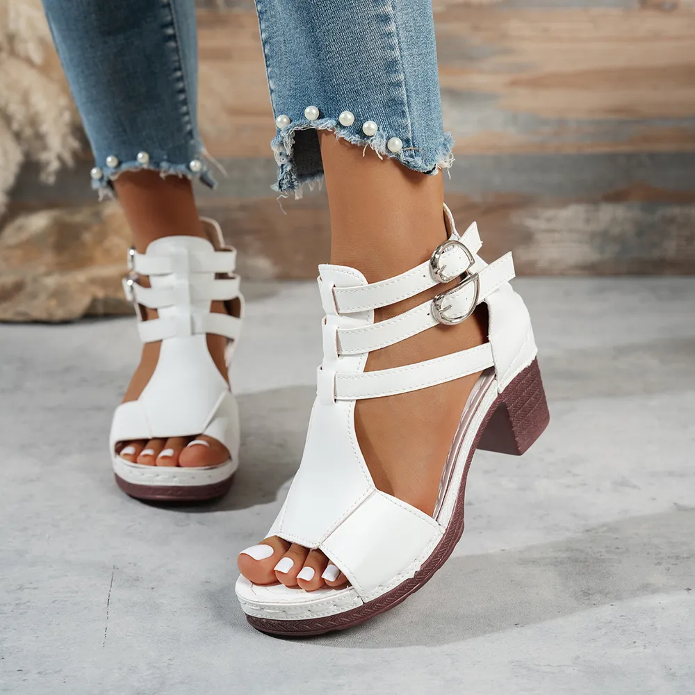 Block Heel Buckle Strap Sandals, image 4