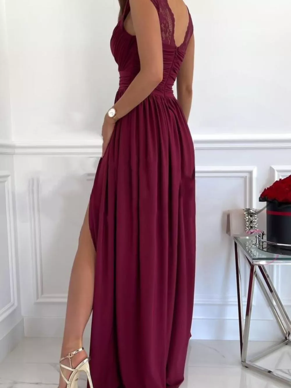 High Slit Lace Detail Maxi Dress, image 4