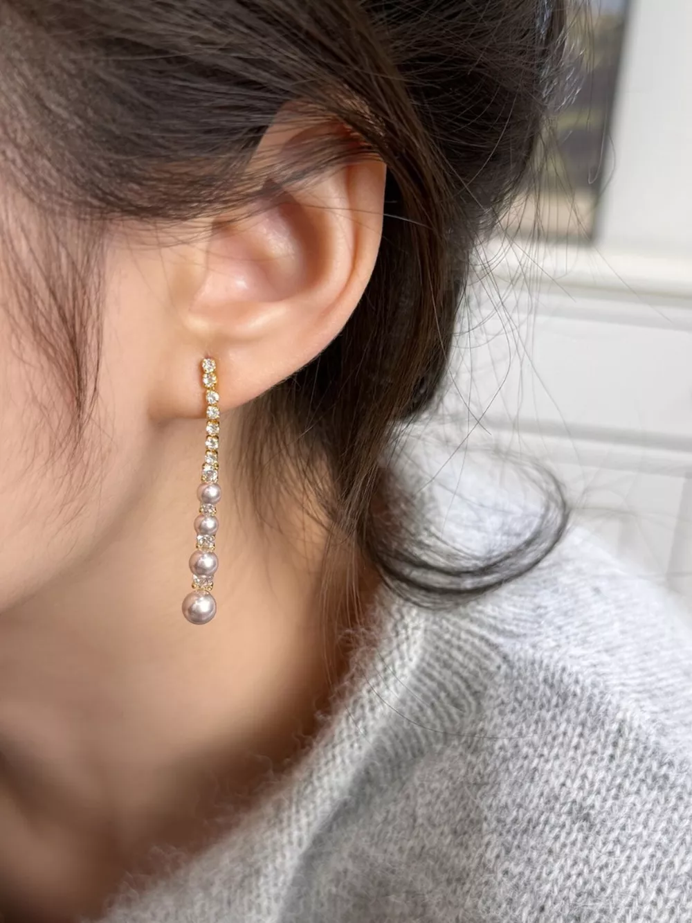 Pearl Zircon Drop Earrings, image 4