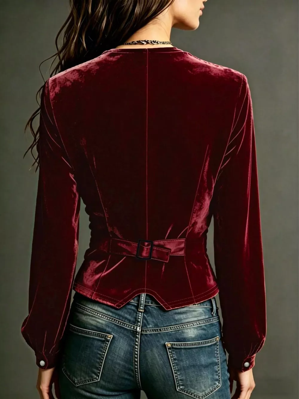 Button Down Plunge Velvet Shirt, image 4