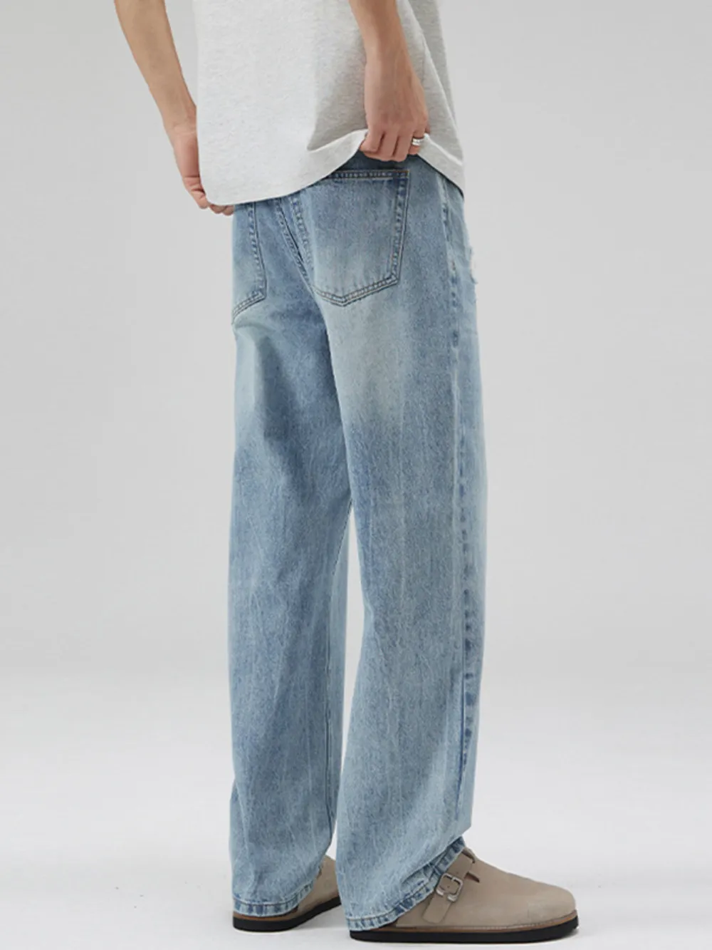 Men's Full Size Relaxed Fit Washed Wide Leg Jeans Plus Size, image 3