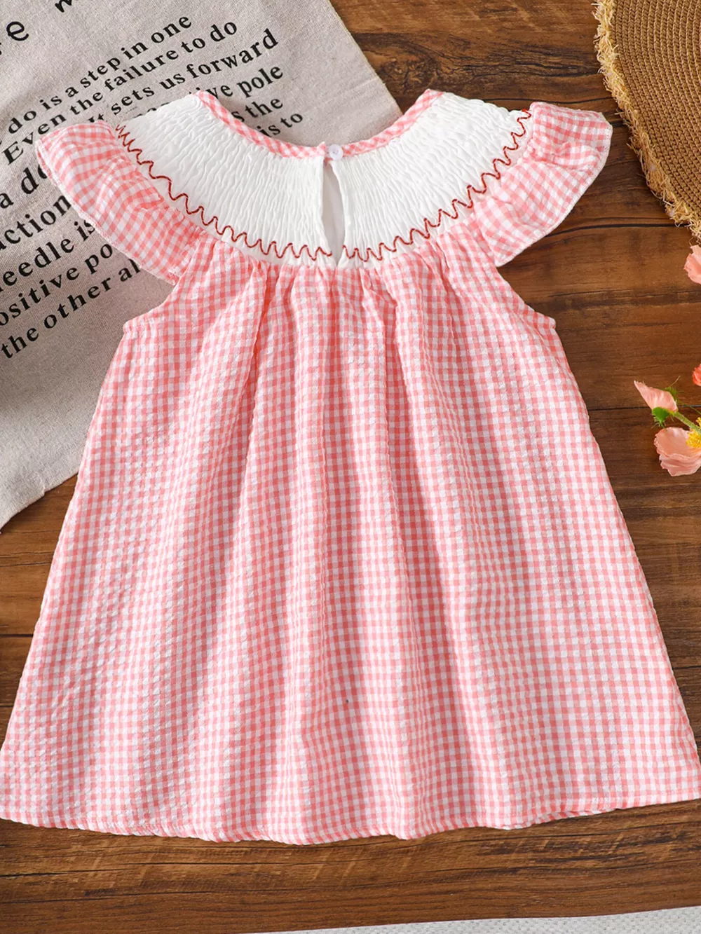 Children's Smocked Plaid Ruffle Sleeve Dress, image 7