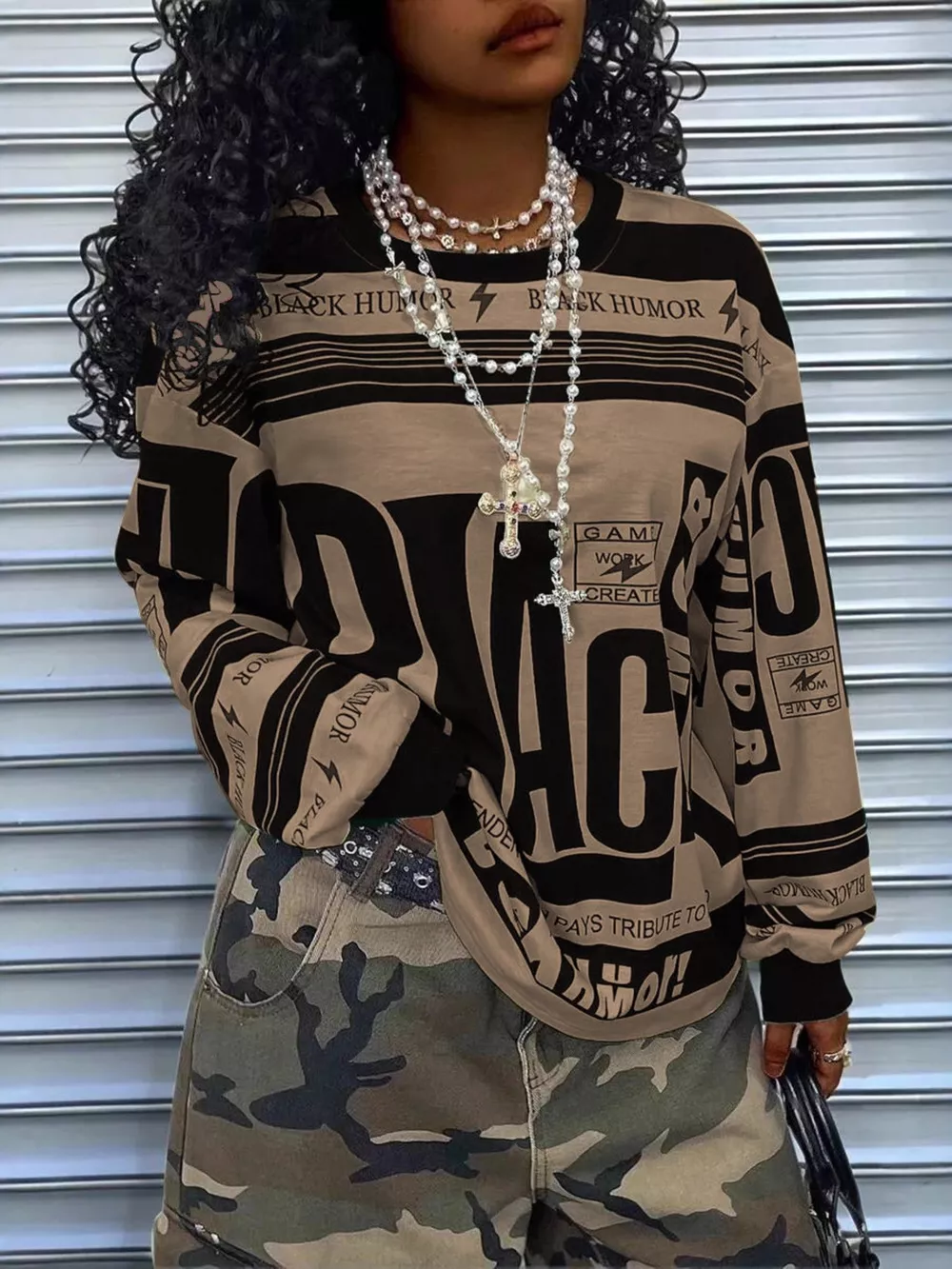 Printed Drop Shoulder Long Sleeve T-Shirt, image 6