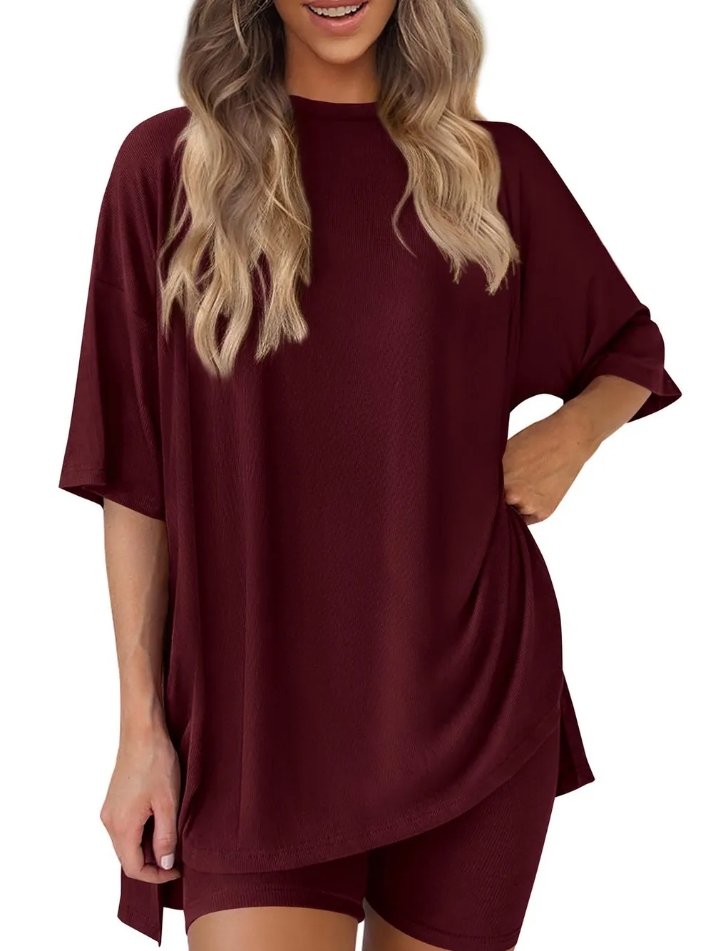 Full Size Oversized Round Neck Top and Shorts Set Plus Size, image 10