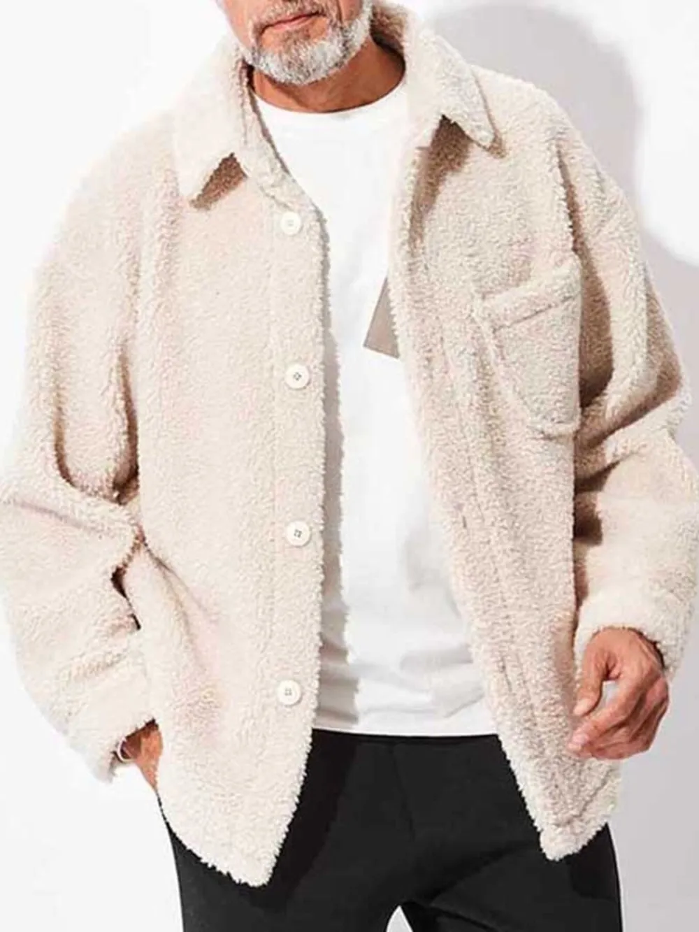 Men's Full Size Button Up Drop Shoulder Sherpa Jacket Plus Size, image 2