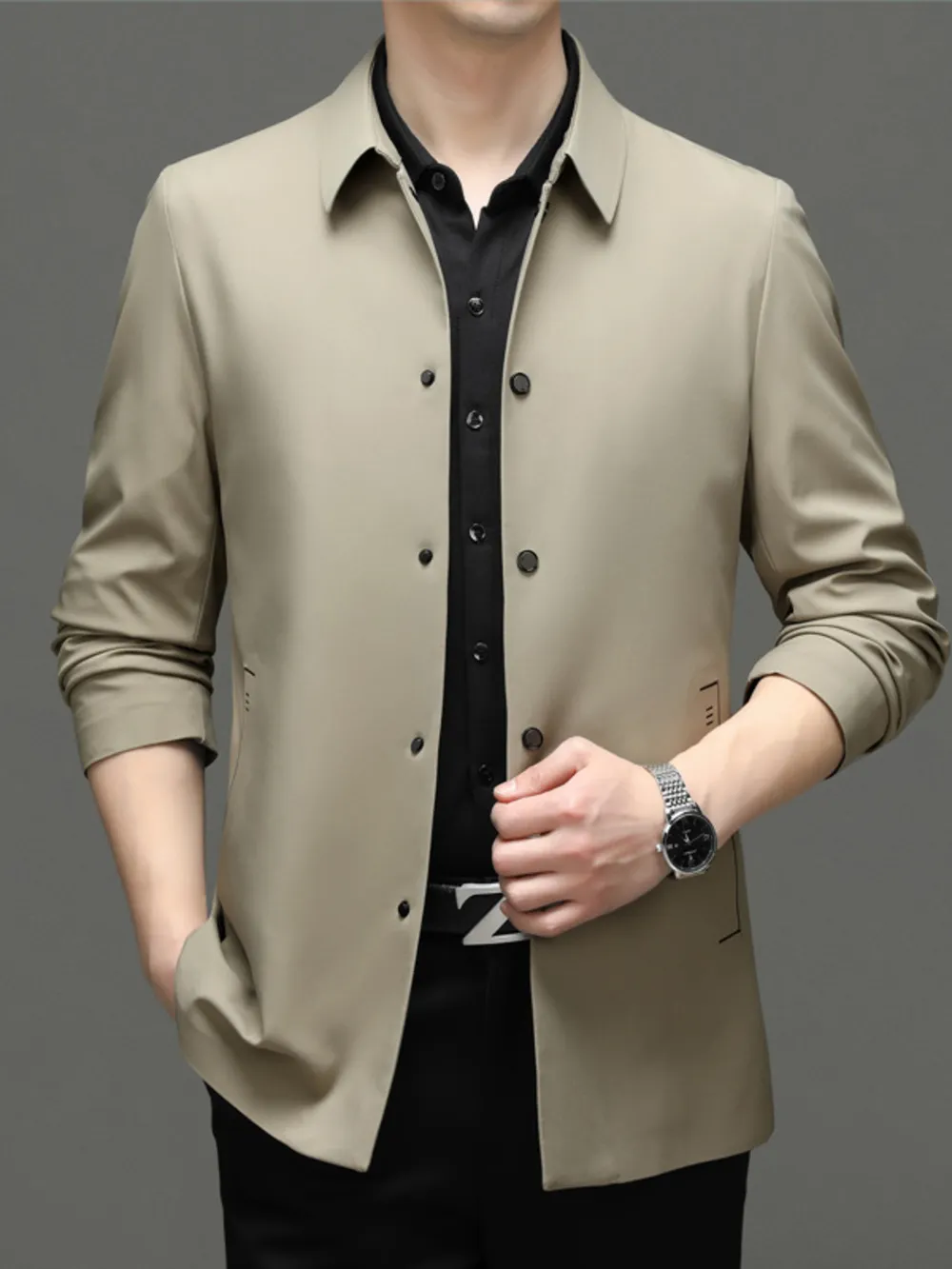 Men's Plus Size Button Up Long Sleeve Jacket, image 4