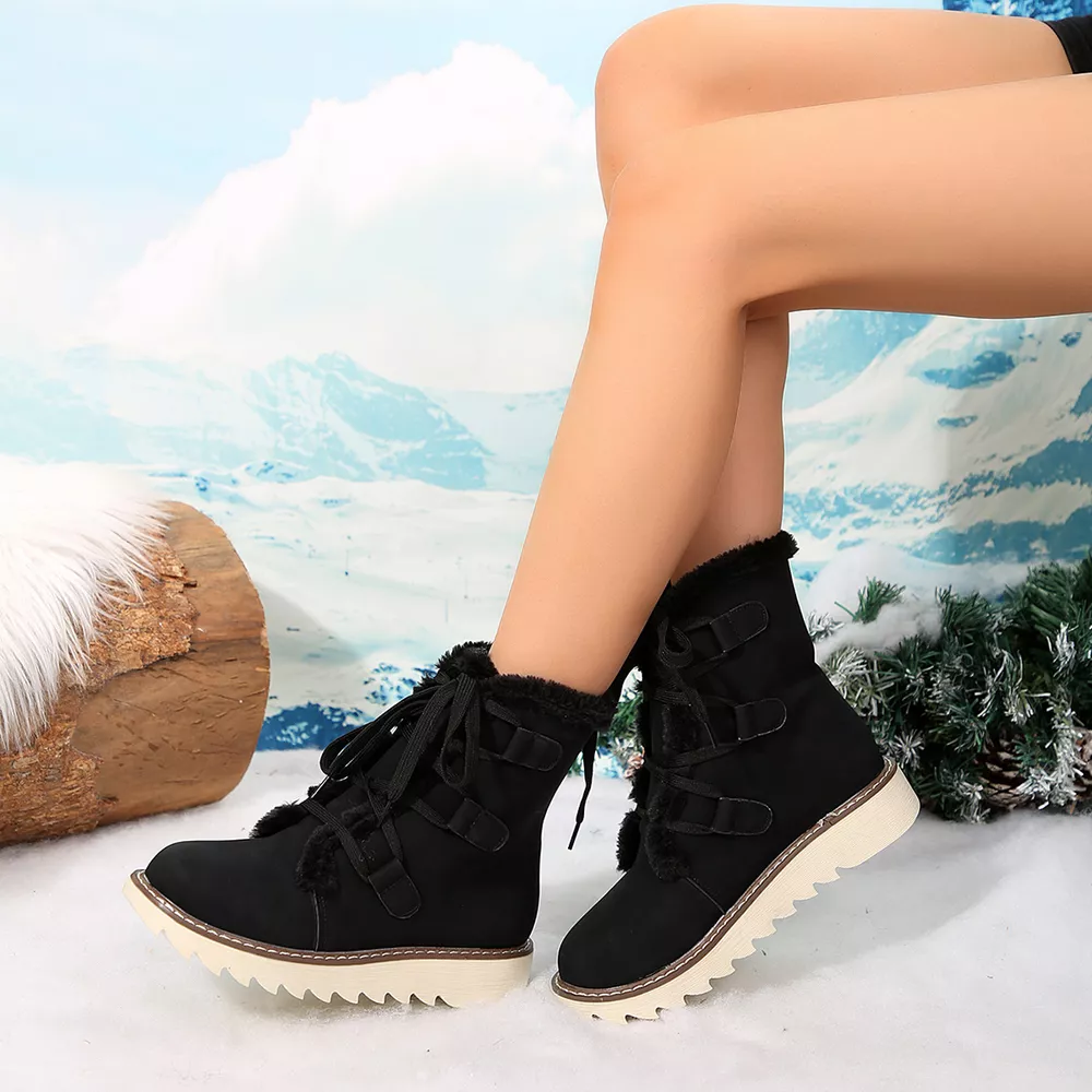 Fuzzy Trim Lace-Up Boots, image 14