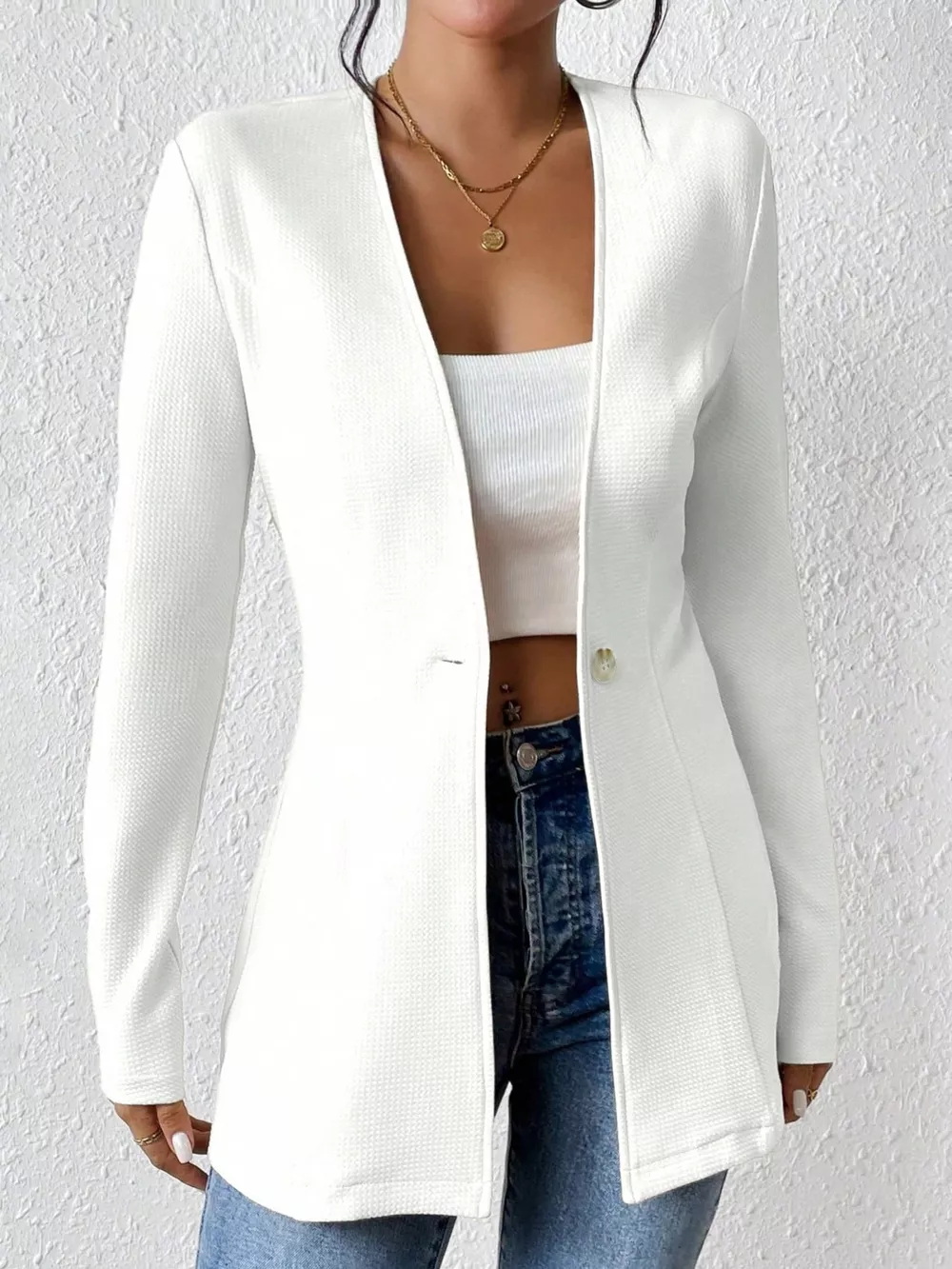Single-Button Long Sleeve Blazer, image 30