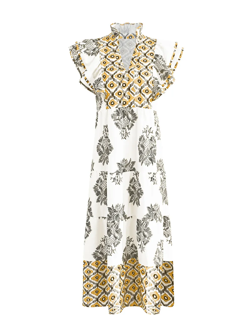 Printed Notched Ruffled Cap Sleeve Dress, image 14