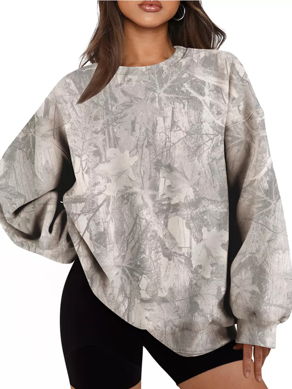Oversized Printed Crew Neck Sweatshirt, image 2