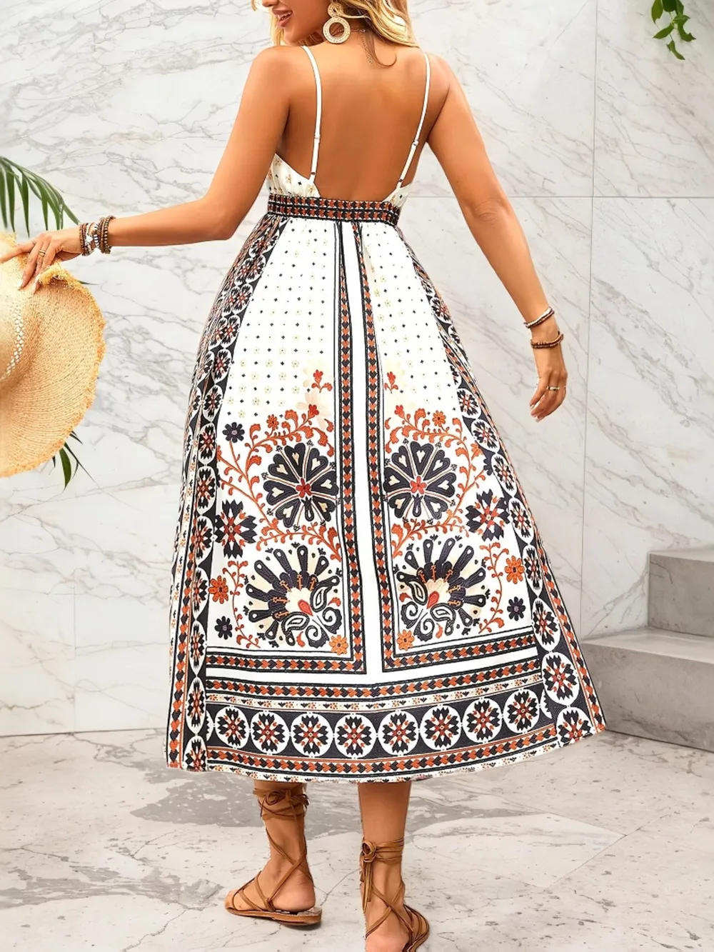 Printed V-Neck Midi Cami Dress, image 3