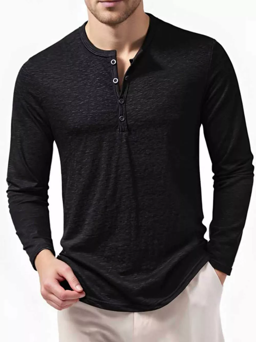 Men's Long Sleeve Henley T-Shirt, image 2