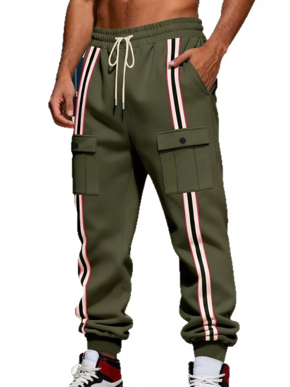 Men's Full Size Casual Striped Cargo Joggers Plus Size, image 25