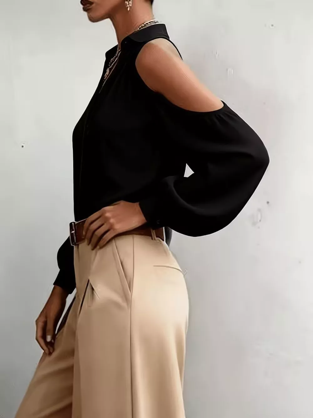 Cold-Shoulder Button-Down Shirt, image 2