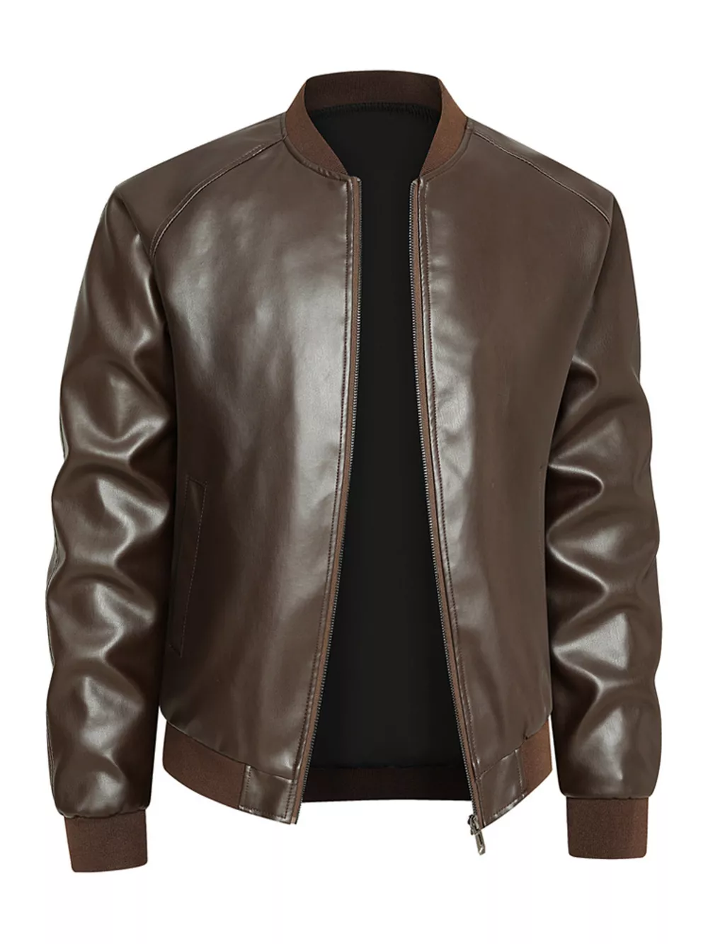Men's Plus Size Zip Up Casual Leather Jacket, image 3