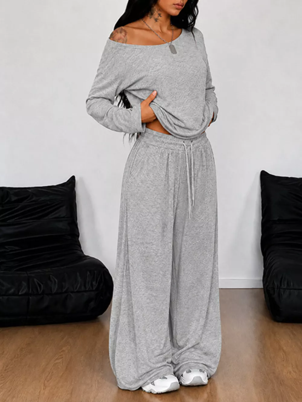 Full Size One-Shoulder Top and Drawstring Pants Set Plus Size, image 13
