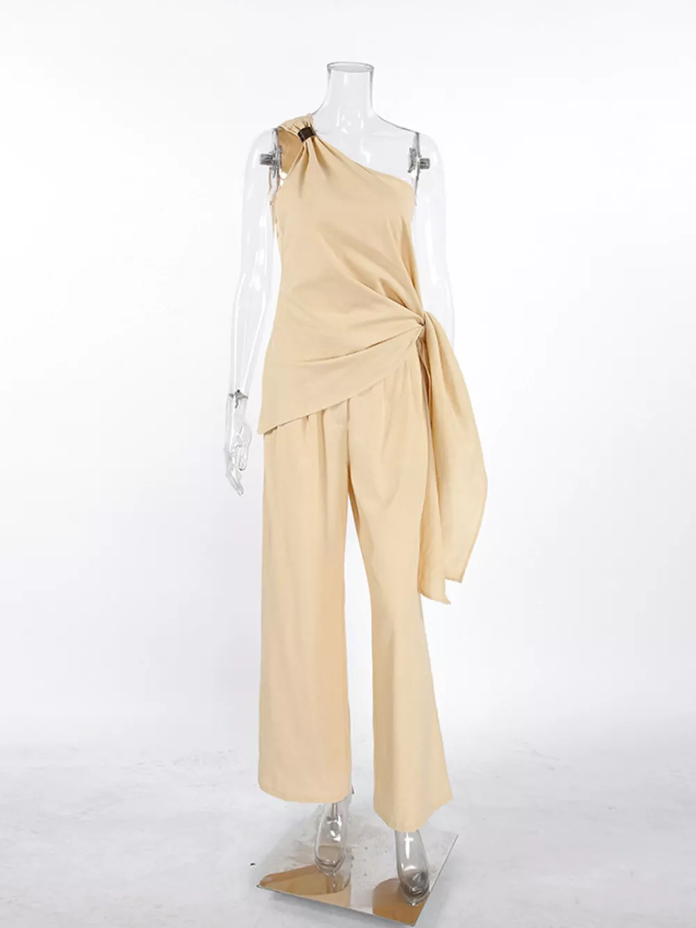 One-Shoulder Tie-Waist Top and Wide-Leg Pants Set, image 7